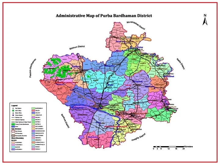 পূর্ব বর্ধমান জেলার প্রশাসনিক মানচিত্র (Administrative Map of Purba Bardhaman District)
